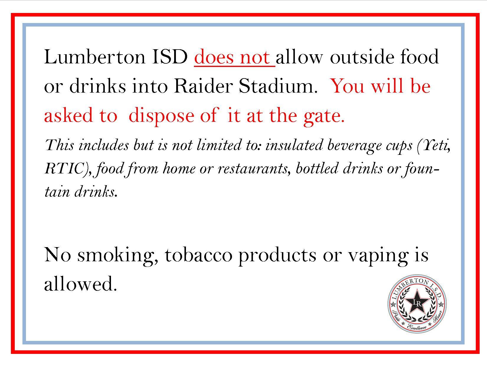Raider Stadium Food Rules